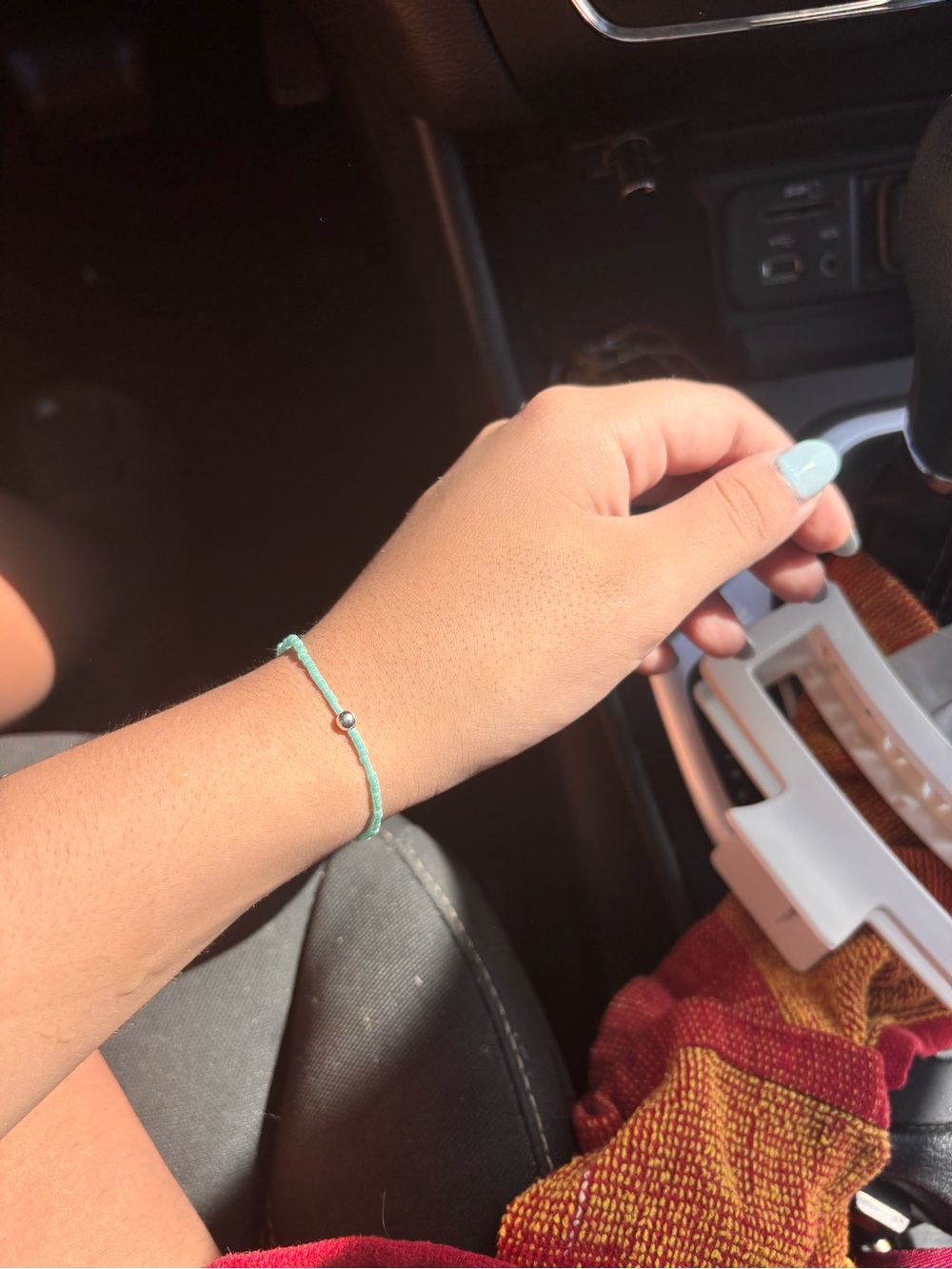 Teal Blue Cord Bracelet with Silver Accent Bead